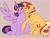 Size: 1440x1096 | Tagged: safe, artist:broniesforponies, sunset shimmer, twilight sparkle, alicorn, pony, unicorn, g4, female, horn, lesbian, mare, old art, ship:sunsetsparkle, shipping, simple background, smooch, twilight sparkle (alicorn), yellow background