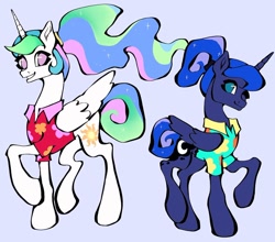 Size: 1020x899 | Tagged: safe, artist:broniesforponies, princess celestia, princess luna, alicorn, pony, g4, blue background, duo, duo female, female, mare, royal sisters, siblings, simple background, sisters