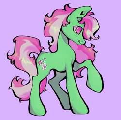 Size: 1325x1312 | Tagged: safe, artist:broniesforponies, minty, earth pony, pony, g3, purple background, simple background, solo