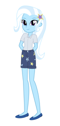 Size: 2500x5208 | Tagged: safe, artist:moogood, part of a set, trixie, human, equestria girls, g4, arm behind back, ballet flats, clothes, female, hairclip, high res, looking at you, outfit, png, shirt, shoes, shorts, simple background, smiling, smiling at you, solo, standing, vector, white background