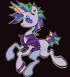 Size: 1440x1593 | Tagged: safe, artist:broniesforponies, rarity, pony, unicorn, g4, alternate hairstyle, black background, female, horn, mare, outline, punk, raripunk, simple background, smiling, solo, white outline