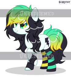 Size: 3250x3500 | Tagged: safe, artist:scarffist, oc, oc only, earth pony, pony, adoptable, auction, auction open, base used, black mane, clothes, cute, female, gloves, gradient mane, gradient tail, green eyes, happy, light skin, long hair, long mane, long tail, simple background, smiling, socks, solo, stockings, striped socks, tail, thigh highs, watermark, white background