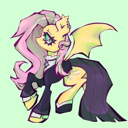 Size: 1440x1440 | Tagged: safe, artist:broniesforponies, fluttershy, bat pony, pony, g4, bat ponified, clothes, female, flutterbat, fluttergoth, full body, green background, mare, race swap, side view, simple background, solo