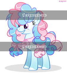 Size: 1822x2016 | Tagged: safe, artist:scarffist, oc, oc only, earth pony, pony, adoptable, auction, auction open, base used, blue hair, blue mane, cute, female, happy, light skin, long hair, long mane, pink eyes, pink hair, pink mane, ribbon, short tail, smiling, tail, teeth, watermark