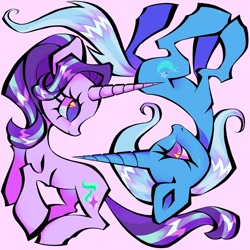 Size: 1440x1440 | Tagged: safe, artist:broniesforponies, starlight glimmer, trixie, pony, unicorn, g4, duo, duo female, female, horn, lesbian, mare, ship:startrix, shipping