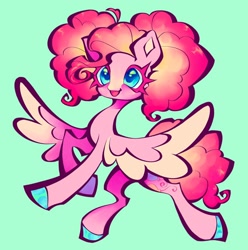 Size: 1440x1454 | Tagged: safe, artist:broniesforponies, pinkie pie, pegasus, pony, g4, alternate design, blue background, cyan background, pegasus pinkie pie, race swap, simple background, smiling, solo