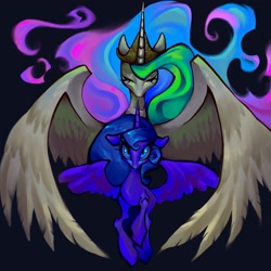 Size: 2048x2048 | Tagged: safe, artist:broniesforponies, princess celestia, princess luna, alicorn, pony, g4, duo, duo female, female, front view, mare, painting, royal sisters, siblings, sisters, solo