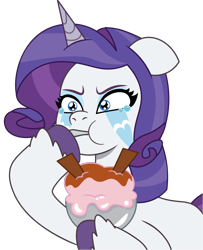 Size: 718x886 | Tagged: safe, artist:prixy05, rarity, pony, unicorn, g4, g5, my little pony: tell your tale, comfort eating, crying, eating, female, food, g4 to g5, generation leap, horn, ice cream, mare, rarity being rarity, simple background, solo, transparent background, vector