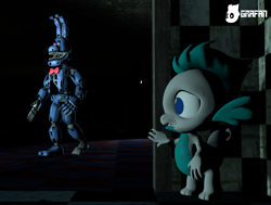 Size: 2542x1920 | Tagged: safe, artist:gradiusfanatic, oc, oc:bx-8, dragon, rabbit, 3d, animal, bonnie (fnaf), crossover, dragon oc, five nights at freddy's, male, nightmare, non-pony oc, source filmmaker