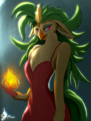 Size: 2448x3264 | Tagged: safe, artist:zidanemina, captain celaeno, avian, bird, ornithian, anthro, g4, my little pony: the movie, accessory swap, alternate hairstyle, dramatic lighting, solo