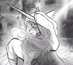 Size: 2210x1969 | Tagged: safe, artist:inspiredpixels, oc, oc only, pony, unicorn, commission, grayscale, horn, monochrome, solo, unicorn oc