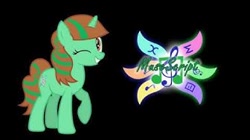 Size: 336x188 | Tagged: safe, artist:jhayarr23, artist:oblivionfall, oc, oc:muse script, pony, unicorn, black background, horn, looking at you, one eye closed, simple background, solo, wink, winking at you