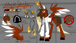 Size: 1649x927 | Tagged: safe, artist:michellethet-34, oc, oc only, oc:hazel shade, alicorn, pony, alicorn oc, horn, misspelling, ponysona, reference sheet, wings