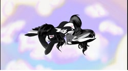 Size: 1857x1040 | Tagged: safe, artist:btg, oc, oc only, oc:lily btg, demon, demon pony, cloud, ear fluff, female, gradient background, hybrid oc, looking at you, mare, on a cloud, sky background, solo, wings