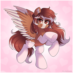 Size: 3000x3000 | Tagged: safe, artist:madelinne, oc, oc only, pegasus, braid, clothes, female, looking at you, mare, pegasus oc, smiling, smiling at you, socks, solo