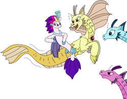 Size: 2846x2228 | Tagged: safe, artist:supahdonarudo, adagio dazzle, aria blaze, queen novo, sonata dusk, seapony (g4), siren, rainbow rocks 10th anniversary, g4, bubble, crown, dorsal fin, fin, fin wings, fins, fish tail, flowing mane, flowing tail, jewelry, looking at each other, looking at someone, ocean, regalia, scales, simple background, swimming, tail, transparent background, underwater, water, wings