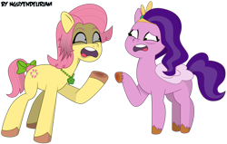 Size: 12209x7745 | Tagged: safe, artist:nguyendeliriam, pipp petals, posey bloom, earth pony, pegasus, pony, g5, my little pony: tell your tale, ponytropico, angry, burnt mane, duo, duo female, female, height difference, mare, scared, simple background, tell your tale accurate, transparent background