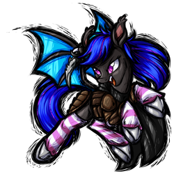 Size: 3600x3600 | Tagged: safe, artist:thescornfulreptilian, oc, oc only, oc:ebony rose, bat pony, pony, them's fightin' herds, clothes, community related, female, leg warmers, mare, simple background, solo, striped leg warmers, transparent background