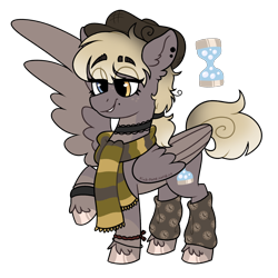 Size: 2000x2000 | Tagged: safe, artist:pink-pone, oc, oc only, pony, cap, choker, clothes, female, hat, heterochromia, leg warmers, mare, offspring, parent:derpy hooves, parent:doctor whooves, parents:doctorderpy, scarf, simple background, solo, striped scarf, transparent background