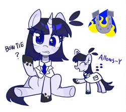 Size: 1134x1008 | Tagged: safe, artist:rlabbiy, oc, oc only, pony, unicorn, clothes, cutie mark, eyes closed, female, horn, looking at you, mare, necktie, open mouth, question mark, reference sheet, simple background, sitting, solo, text, white background