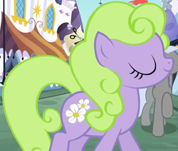 Size: 785x667 | Tagged: safe, screencap, caesar, count caesar, daisy, flower wishes, earth pony, pony, g4, season 3, the crystal empire, alternate coat color, canterlot, cropped, eyes closed, female, mare, solo focus, walking