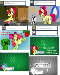 Size: 1866x2332 | Tagged: safe, artist:arielsbx, apple bloom, earth pony, pony, ask little applebloom, g4, apple bloom's bow, bow, counter-strike: global offensive, crate, creeper, grenade, hair bow, portal (valve), solitaire