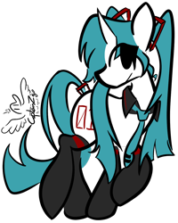 Size: 1018x1273 | Tagged: safe, alternate version, artist:captainzigo, earth pony, pony, clothes, female, hatsune miku, mare, necktie, ponified, simple background, socks, solo, transparent background, vocaloid