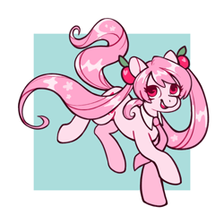 Size: 2048x2048 | Tagged: safe, alternate version, artist:kaylees-art, earth pony, pony, anime, clothes, female, hatsune miku, headset, looking at you, mare, necktie, passepartout, pigtails, ponified, sakura miku, solo, twintails, vocaloid