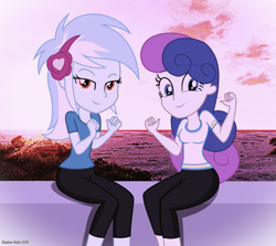 Size: 2192x1954 | Tagged: safe, artist:stephen-fisher, bon bon, lyra heartstrings, sweetie drops, human, equestria girls, g4, duo, duo female, female, lesbian, ship:lyrabon, shipping