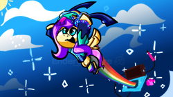 Size: 3840x2160 | Tagged: safe, artist:endercatcore, fluttershy, pegasus, pony, antonymph, g4, 3ds, asexual pride flag, fluttgirshy, flying, gir, invader zim, nonbinary pride flag, pride, pride flag, rainbow, solo, spread wings, transgender pride flag, wings