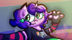 Size: 3840x2160 | Tagged: safe, artist:endercatcore, oc, oc only, oc:artshine aura, pony, unicorn, glasses, horn, paw gloves, paws, ponysona, selfie, solo, unicorn oc