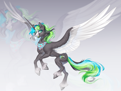 Size: 3399x2564 | Tagged: safe, artist:copshop, oc, oc only, alicorn, pony, alicorn oc, concave belly, gradient background, horn, solo, thin, wings, zoom layer