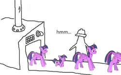 Size: 926x574 | Tagged: safe, artist:itssim, twilight sparkle, alicorn, human, pony, unicorn, g4, female, horn, mare, meme, needs more jpeg, ponified meme, simple background, squatpony, stubby legs, triangle factory meme, twiggie, twilight sparkle (alicorn), unicorn twilight, white background