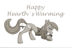 Size: 3235x2157 | Tagged: safe, artist:bluishdraft, oc, oc only, oc:bubbles, earth pony, pony, concave belly, female, hearth's warming eve, mare, monochrome, shading, simple background, slender, solo, thin