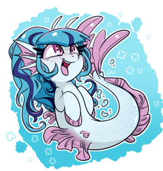 Size: 1600x1676 | Tagged: safe, artist:lou, sonata dusk, pony, seapony (g4), siren, rainbow rocks 10th anniversary, g4, blue mane, bubble, cute, dorsal fin, equestria girls ponified, eye clipping through hair, eyeshadow, female, fin, fin ears, fins, fish tail, flowing mane, flowing tail, freckles, happy, looking up, makeup, ocean, open mouth, open smile, pink eyes, ponified, scales, seaponified, smiling, solo, sonatabetes, species swap, swimming, tail, teeth, underwater, water