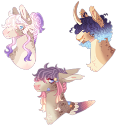 Size: 2757x2968 | Tagged: safe, artist:sleepy-nova, oc, oc only, earth pony, pegasus, pony, unicorn, bandaid, beanbrows, blaze (coat marking), blonde eyelashes, blonde mane, blue eyes, brown coat, bust, chest fluff, chin fluff, coat markings, colored ears, colored eyebrows, colored eyelashes, colored pinnae, colored wings, colored wingtips, commission, cream coat, curly mane, curved horn, ear markings, ear piercing, earring, earth pony oc, eye clipping through hair, eyebrows, eyebrows visible through hair, facial markings, facial scar, folded wings, frown, gauges, gradient mane, gradient wings, hair accessory, hair bun, hair over eyes, hairclip, horn, jewelry, lacrimal caruncle, long mane, looking back, magical lesbian spawn, magical threesome spawn, male, mane accessory, multicolored wings, multicolored wingtips, no pupils, nose piercing, nose ring, offspring, parent:applejack, parent:coco pommel, parent:fluttershy, parent:maud pie, parent:rarity, parent:saffron masala, parent:sunburst, parents:cocomasala, parents:maudshyburst, parents:rarijack, pegasus oc, piercing, portrait, scar, septum piercing, shaggy mane, short mane, simple background, smiling, snip (coat marking), stallion, striped mane, thick eyelashes, tied mane, transparent background, two toned horn, unicorn oc, wall of tags, wings