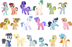 Size: 2218x1465 | Tagged: safe, artist:victorfazbear, edit, boogie board, caramel latte, cottony sweet, desert weave, grey skies, herd happily, kindling spirit, lariat, li'l pad, minty (g4), quick lime, rutabaga rascal, salty lime, earth pony, pony, zebra, g4, g4.5, my little pony: pony life, female, g4.5 to g4, generation leap, male, mare, rainbow hip, raised hoof, simple background, stallion, transparent background, unshorn fetlocks