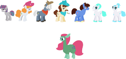 Size: 2703x1275 | Tagged: safe, artist:victorfazbear, edit, cha cha, mrs. bags, natalie, noctula, pulverizer, saddle bags, llama, pony, g1, g4, g4.5, my little pony: pony life, female, g4.5 to g4, generation leap, male, mare, pony friends, simple background, stallion, transparent background, unshorn fetlocks