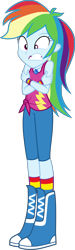 Size: 1476x4952 | Tagged: safe, artist:octosquish7260, rainbow dash, human, equestria girls, g4, my little pony equestria girls: better together, street chic, bare shoulders, boots, clothes, female, geode of super speed, magical geodes, rainbow socks, shoes, shorts, simple background, sleeveless, socks, solo, standing, striped socks, tank top, transparent background, wristband