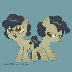 Size: 4096x4096 | Tagged: safe, artist:metaruscarlet, birch pie, oak pie, earth pony, pony, g4, female, filly, foal, grumpy, open mouth, siblings, simple background, sitting, teeth, twins