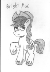 Size: 1192x1709 | Tagged: safe, artist:rosa ushiromiya, bright mac, earth pony, pony, g4, applejack's hat, cowboy hat, hat, male, monochrome, raised hoof, solo, stallion, traditional art