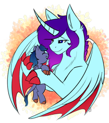 Size: 2668x3000 | Tagged: safe, artist:shamy-crist, oc, oc only, oc:sunny crist, dracony, dragon, hybrid, pony, baby, baby pony, duo, female, heterochromia, simple background, transparent background