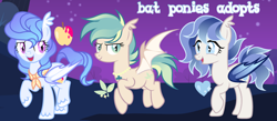 Size: 1280x560 | Tagged: safe, artist:vi45, oc, oc only, bat pony, pony, female, mare, trio, trio female