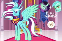 Size: 1280x845 | Tagged: safe, artist:vi45, lyra heartstrings, sci-twi, twilight sparkle, oc, alicorn, pony, g4, canterlot castle interior, concave belly, fusion, fusion:lyra heartstrings, fusion:midnight sparkle, midnight sparkle, reflection, thin, throne, throne room