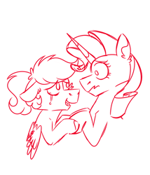 Size: 600x700 | Tagged: safe, artist:fuckomcfuck, rarity, oc, oc:doodles, pegasus, pony, unicorn, g4, canon x oc, crying, duo, duo female, female, horn, lesbian, shipping, simple background, sketch, white background