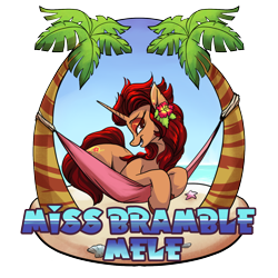 Size: 1400x1400 | Tagged: safe, artist:rocket-lawnchair, oc, oc only, oc:bramble angel mele, pony, unicorn, hammock, horn, palm tree, simple background, solo, transparent background, tree, unicorn oc