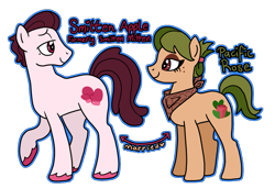 Size: 1139x779 | Tagged: safe, artist:queertrixie, derpibooru exclusive, oc, oc only, oc:pacific rose, oc:smitten apple, earth pony, pony, apple family member, couple, duo, duo male and female, female, male, mare, neckerchief, simple background, stallion, transparent background