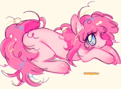 Size: 2048x1516 | Tagged: safe, artist:lexette7, pinkie pie, earth pony, pony, g4, cute, diapinkes, lying down, prone, solo