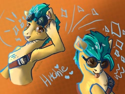 Size: 2160x1620 | Tagged: safe, artist:shakoba, hitch trailblazer, earth pony, pony, g5, :p, cute, glasses, gradient background, hitchbetes, human shoulders, looking at you, male, sketch, solo, stallion, stupid sexy hitch trailblazer, sunglasses, tongue out