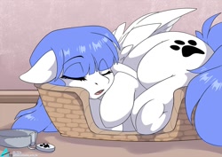 Size: 1100x778 | Tagged: safe, artist:arctic-fox, oc, oc only, oc:snow pup, pegasus, pony, collar, dog collar, eyes closed, female, floppy ears, mare, mare oc, open mouth, pegasus oc, sleeping, solo, wings